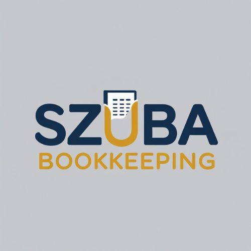 The logo for "SZUBA BOOKKEEPING" featuring a book icon.